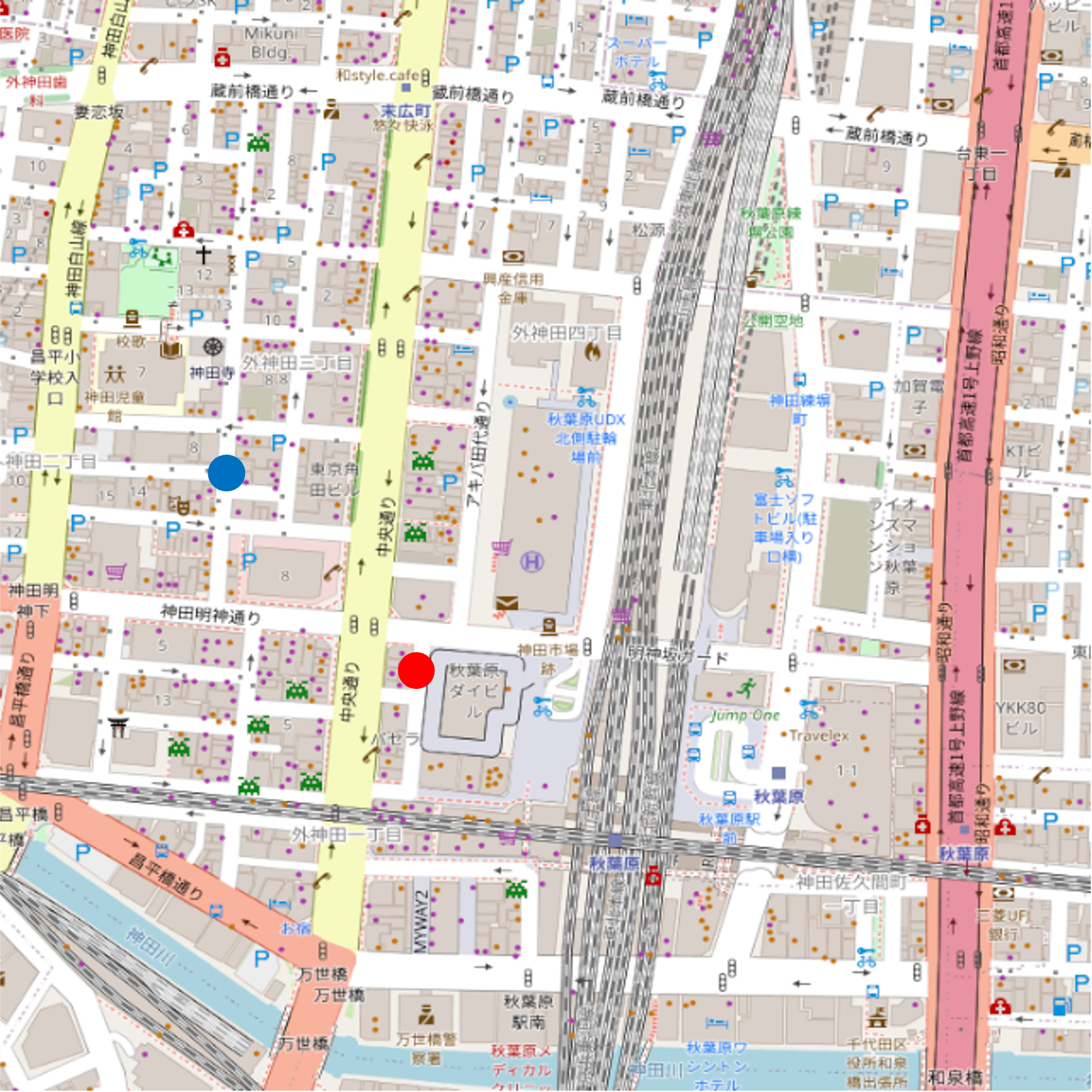 Map with start and goal markers.